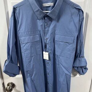 Calvin Klein Men's Casual Blue Button Down Shirt